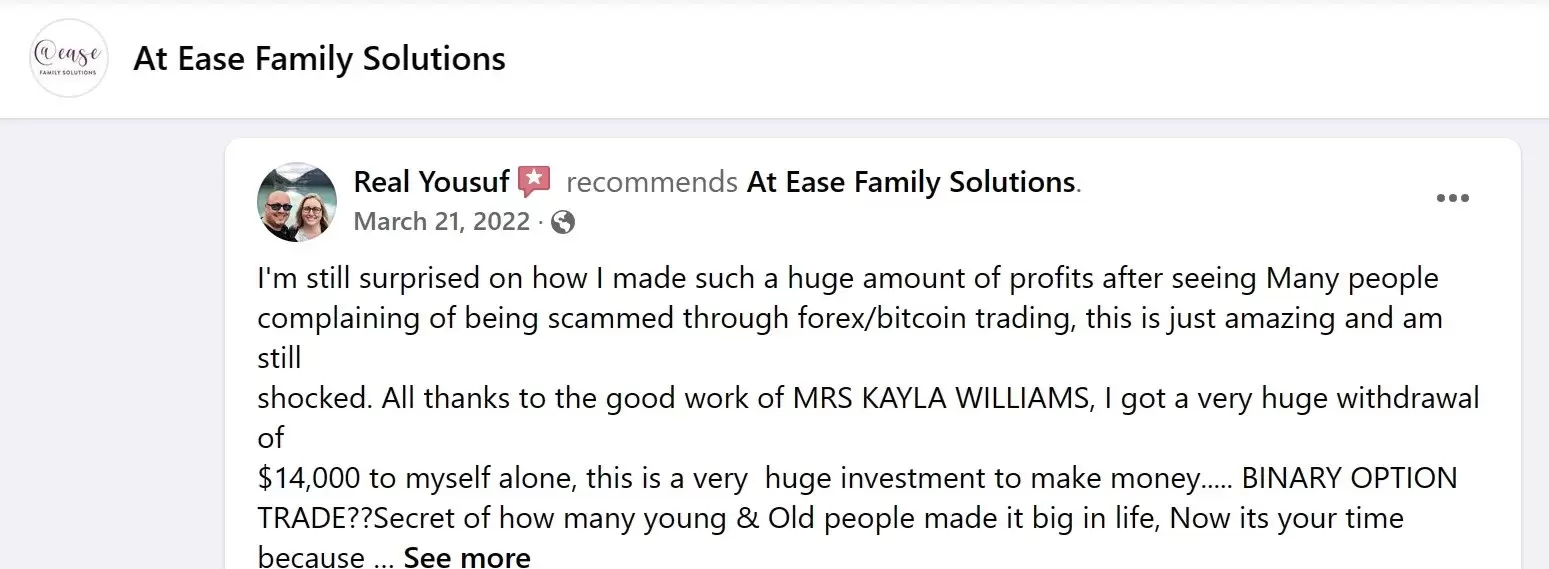 positive review of At Ease Family Solutions