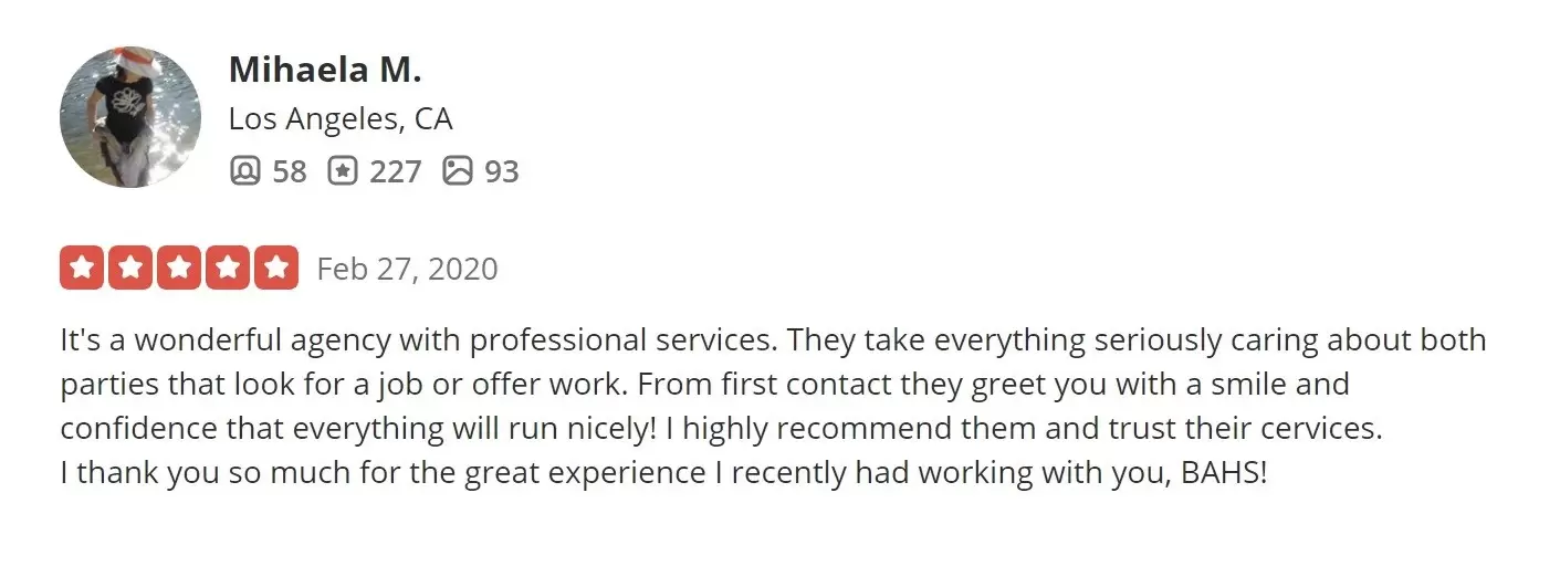 positive review of the British American Household Staffing firm