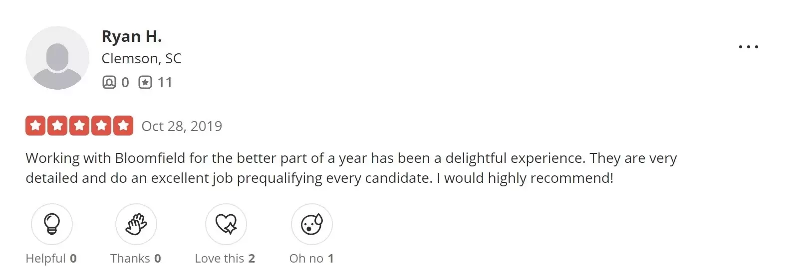 positive review of Bloomfield & Company