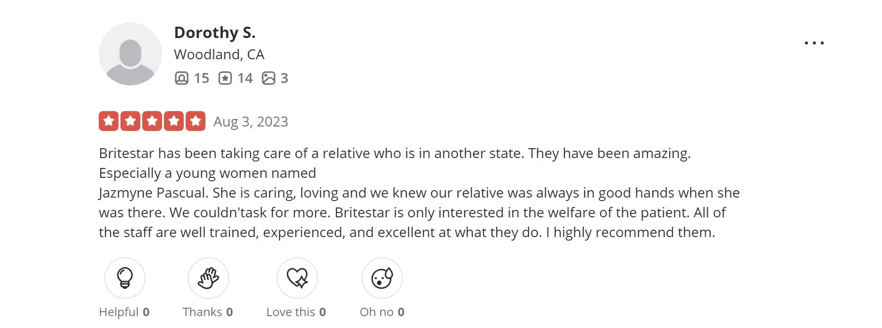 positive review of BrightStar Care