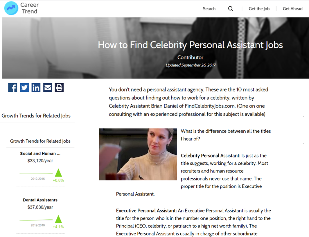 personal assistant jobs to celebrities