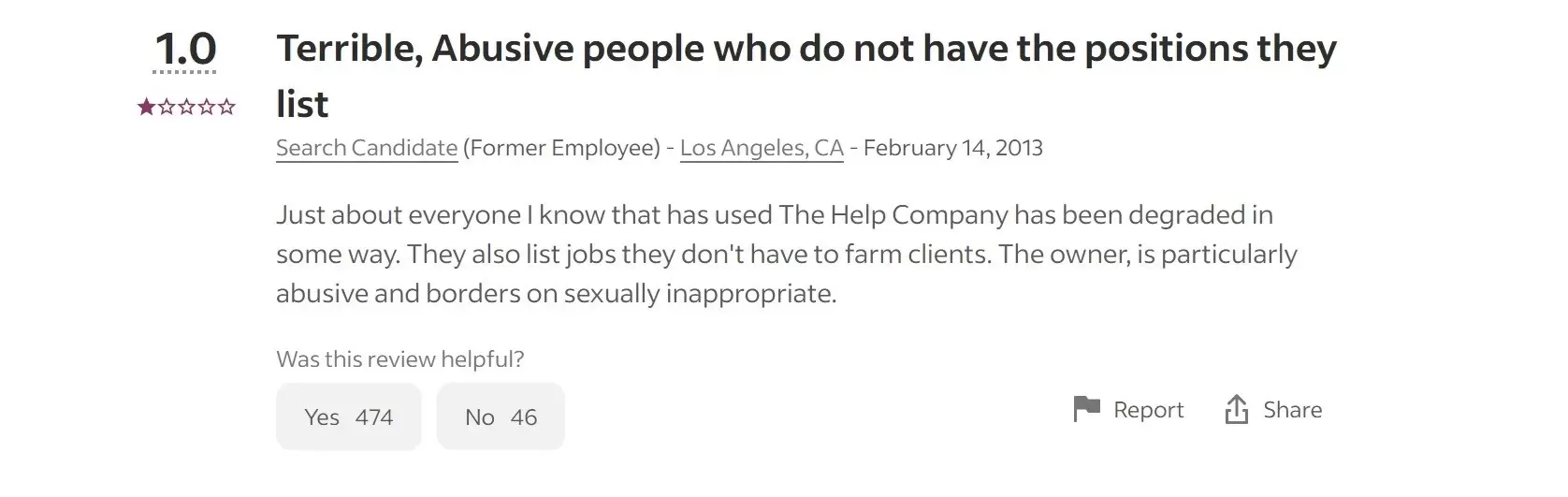 critical employee review of The Help Company