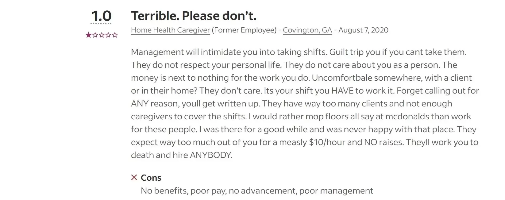 Critical employee review of this agency