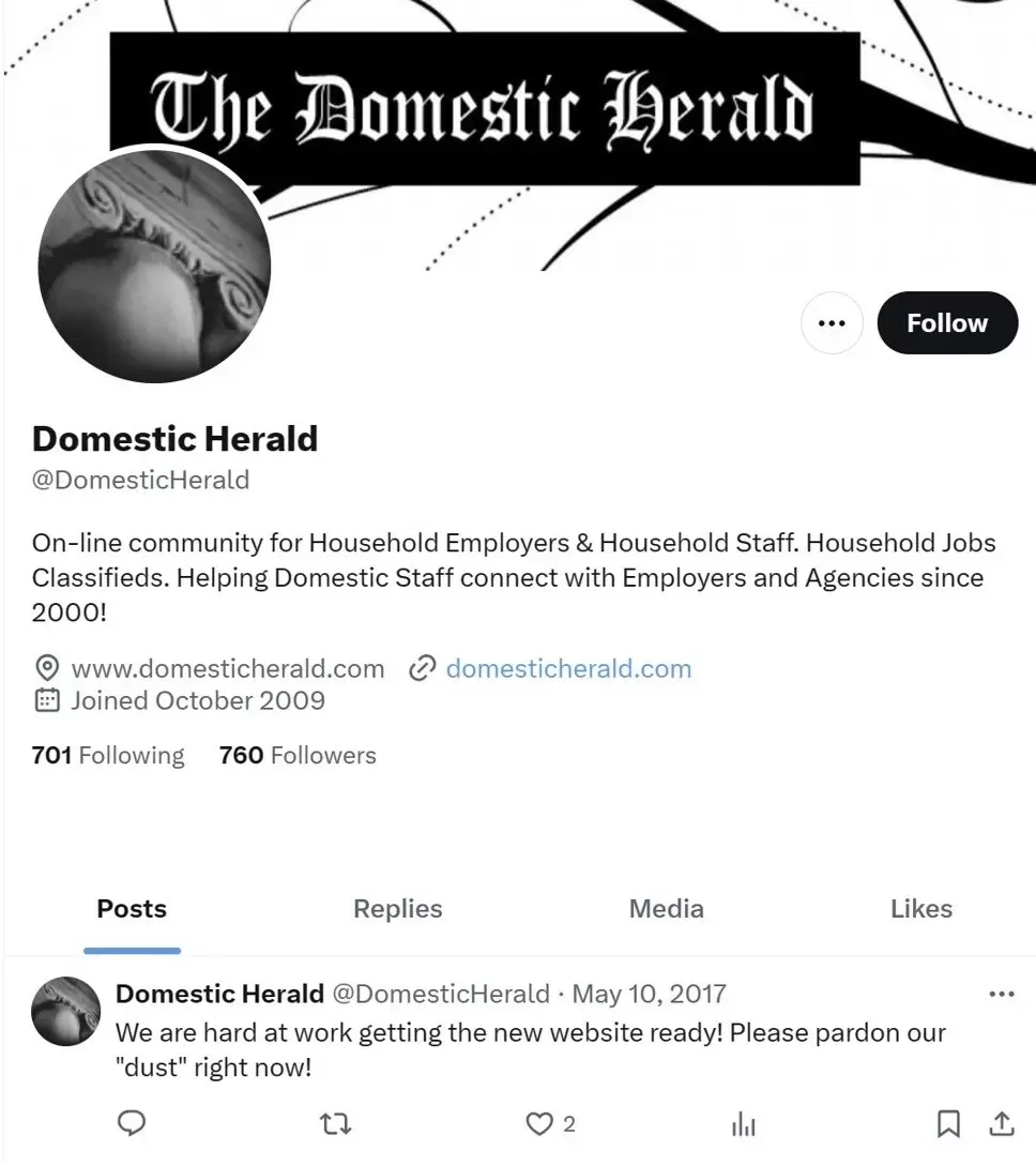 the Twitter page of The Domestic Herald
