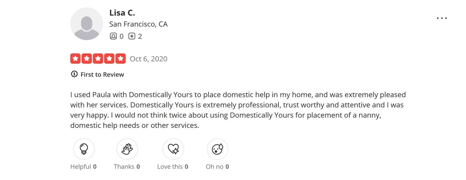 positive review of Domestically Yours Inc