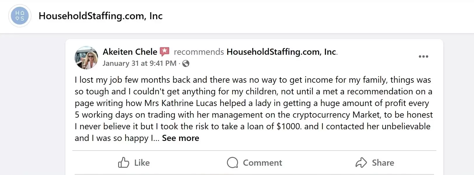 positive review of HouseholdStaffing.com