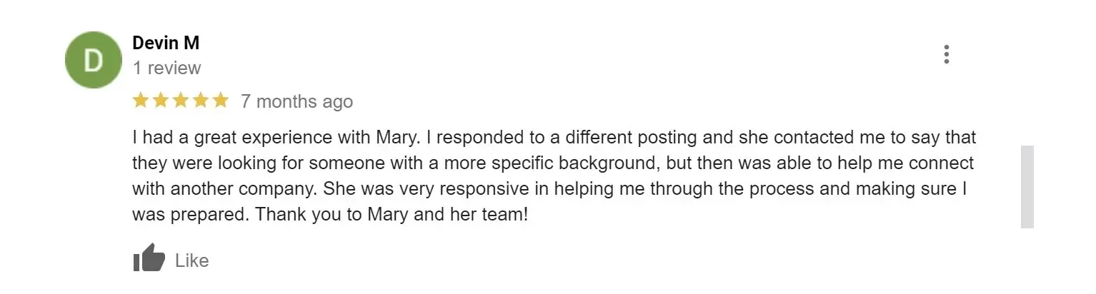 positive review of Mary Bolger LLC