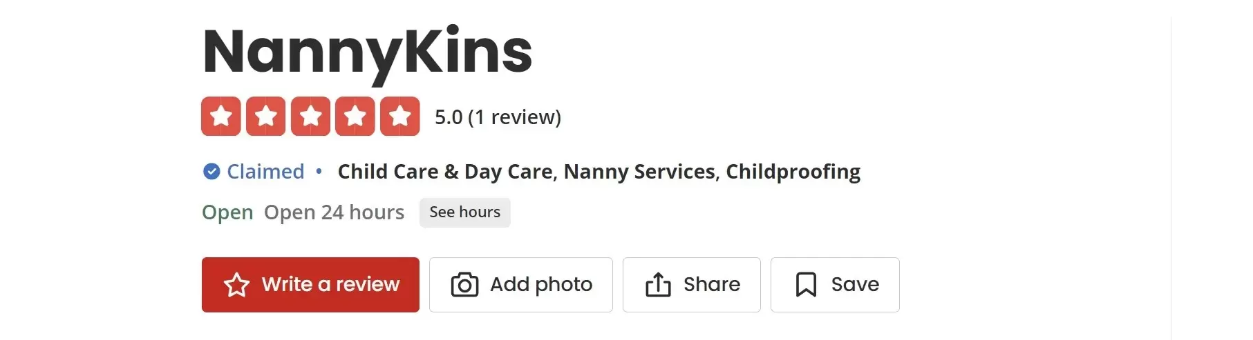 NannyKins Yelp page