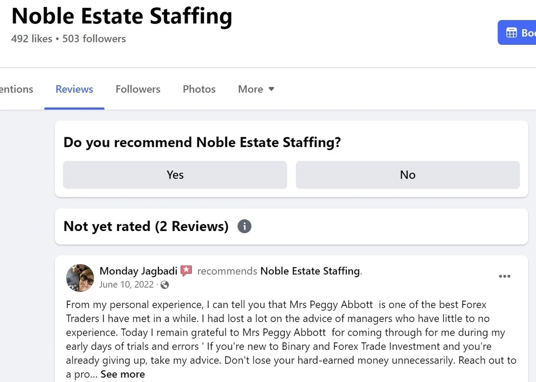positive review of Noble Estate Staffing