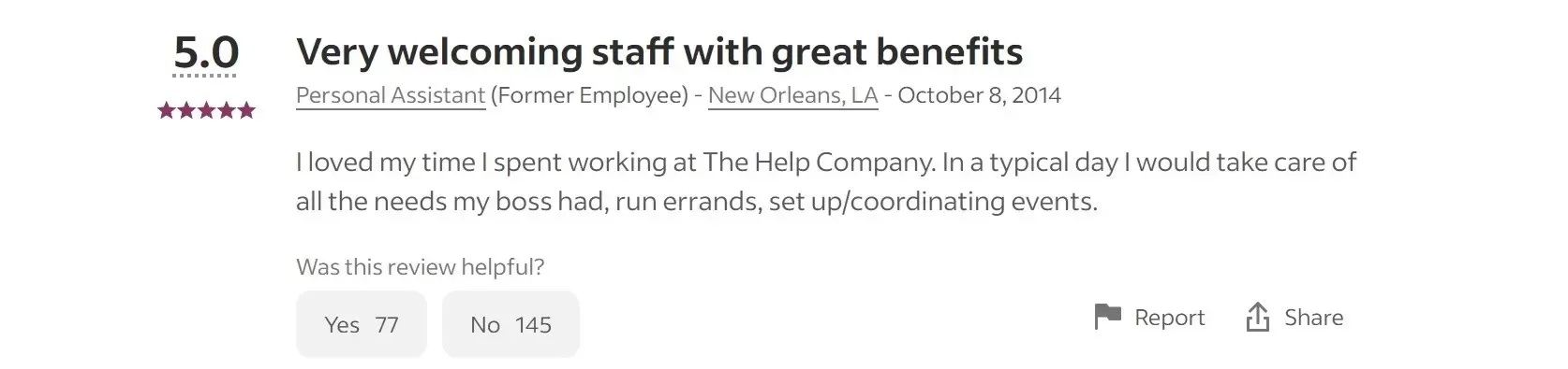 positive employee review of The Help Company