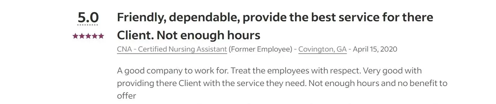 Positive employee review of this agency