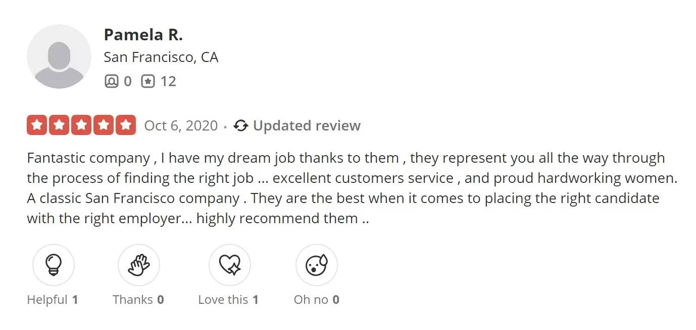 positive review of Aunt Ann's In-house Staffing