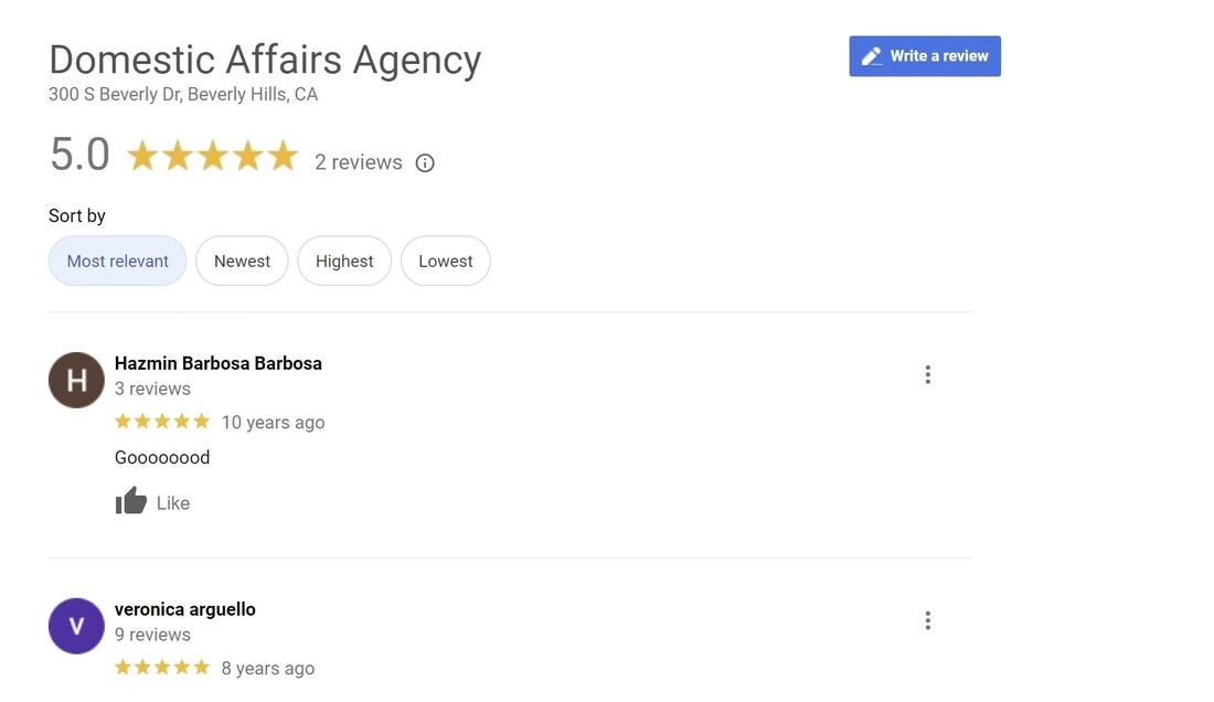 positive reviews for the Domestic Affairs Agency
