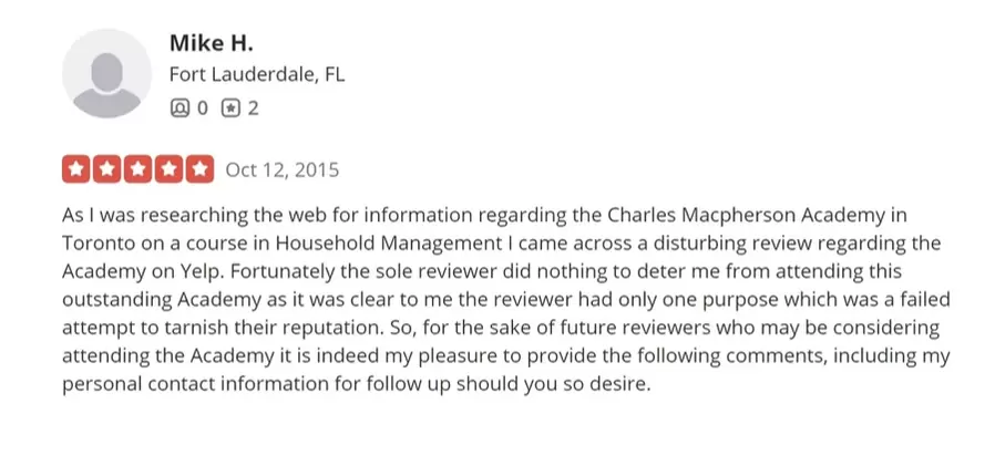 positive review of Charles MacPherson Associates 