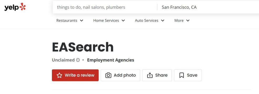 Yelp profile for EASearch