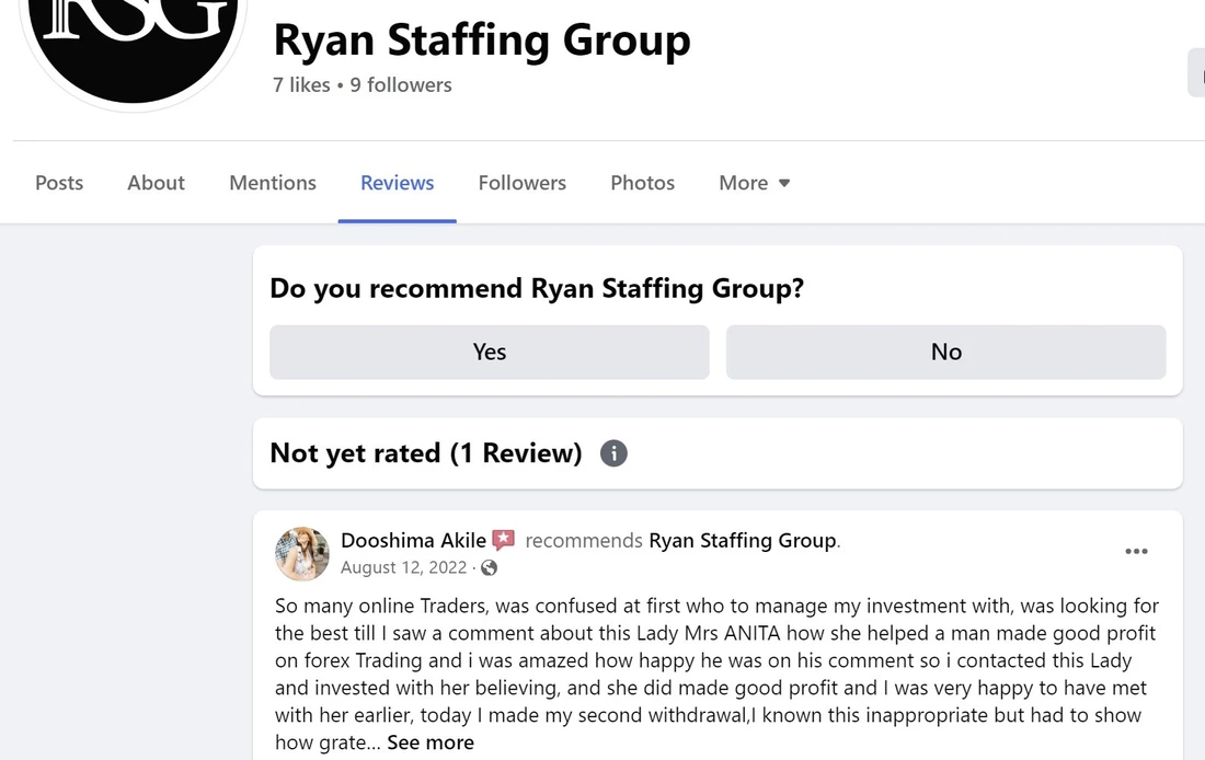 positive review of Ryan Staffing Group