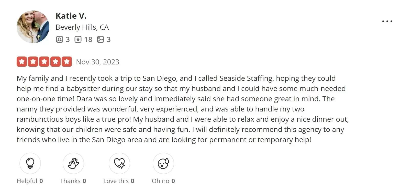 positive review of Seaside Staffing Company