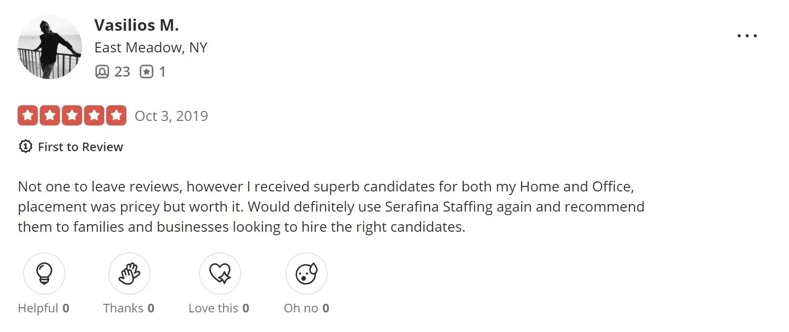 positive review of Serafina Staffing