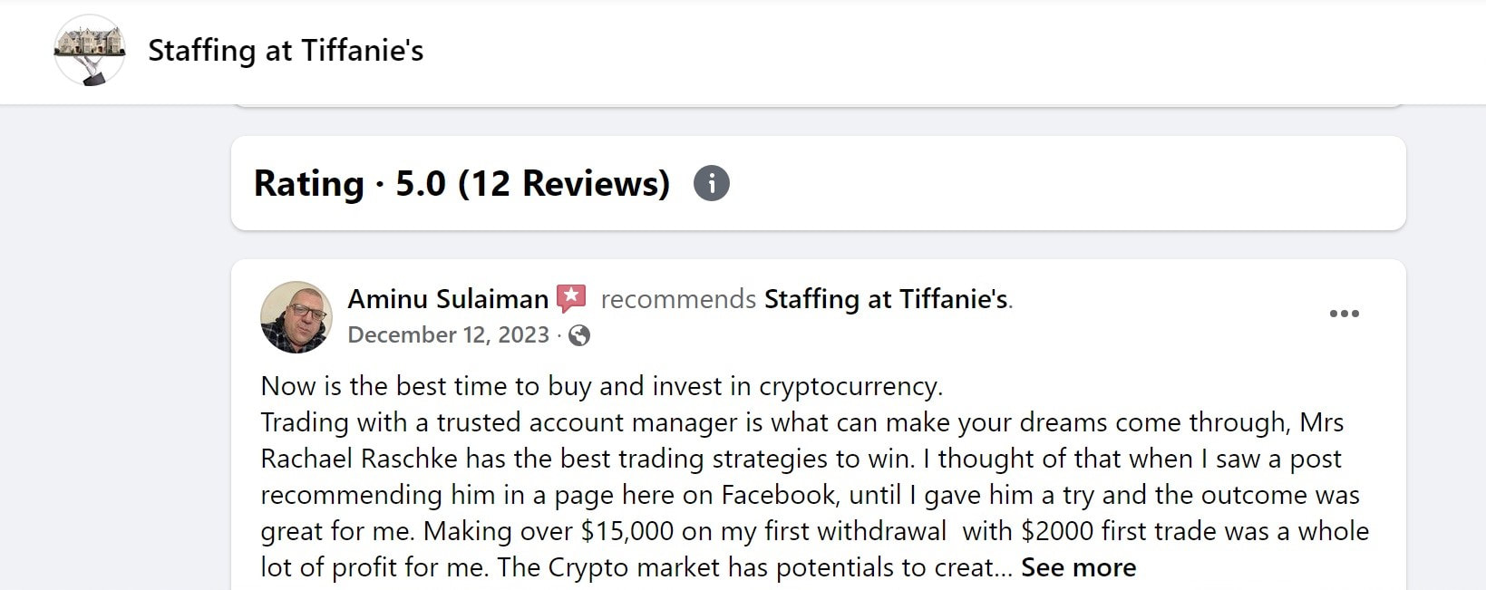 positive review of Staffing at Tiffanie's
