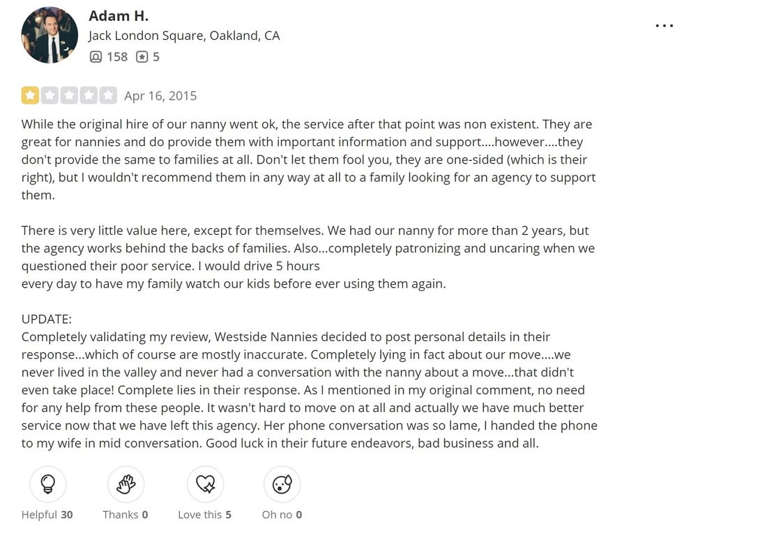 positive review of Westside Nannies