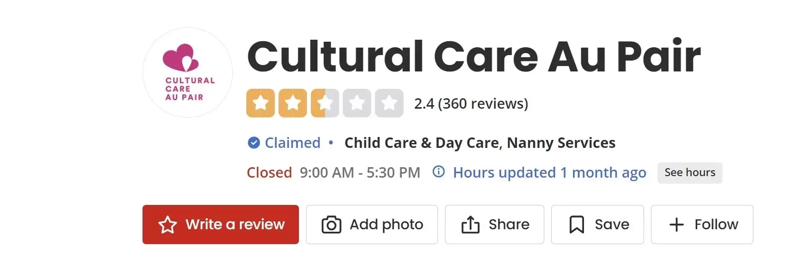 Cultural Care Au Pair on Yelp